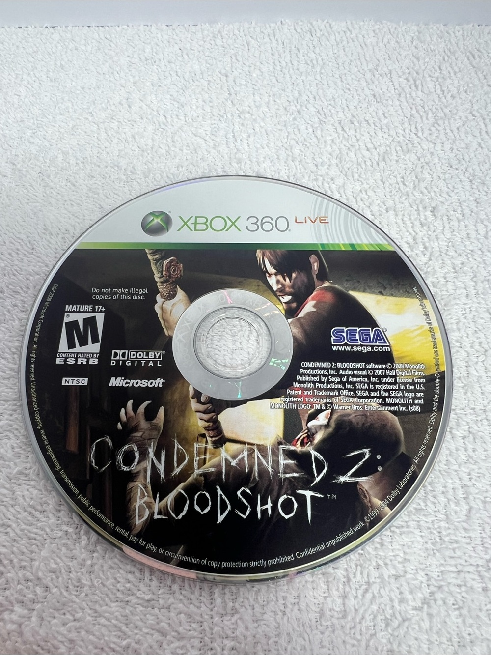 Condemned 2: Bloodshot Microsoft Xbox 360 2008 Game Disc Only